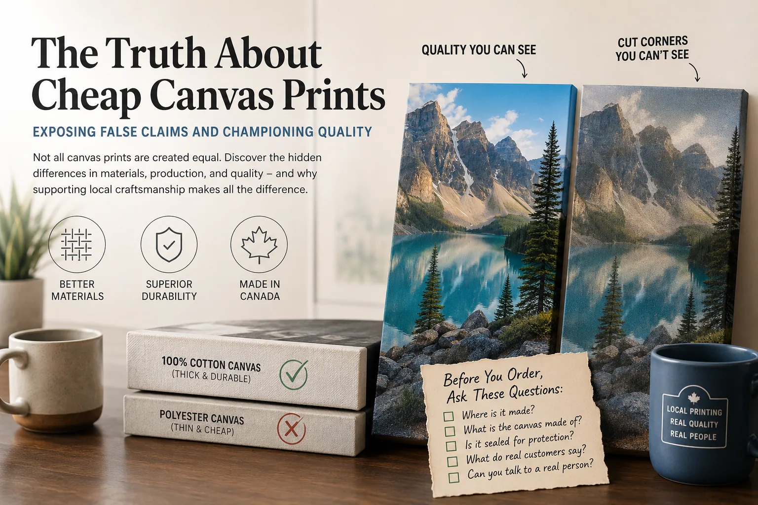 Comparison of premium cotton canvas prints and cheap polyester canvas prints for Canadian buyers