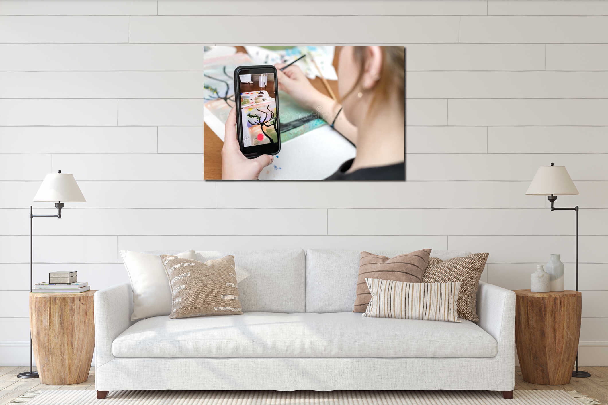 Canvas hanging interior mockup