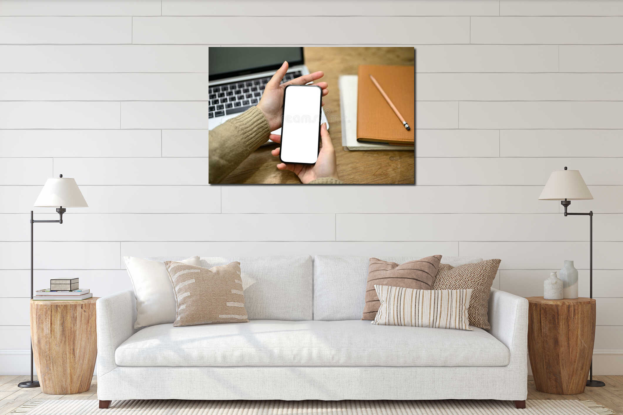 Canvas hanging interior mockup