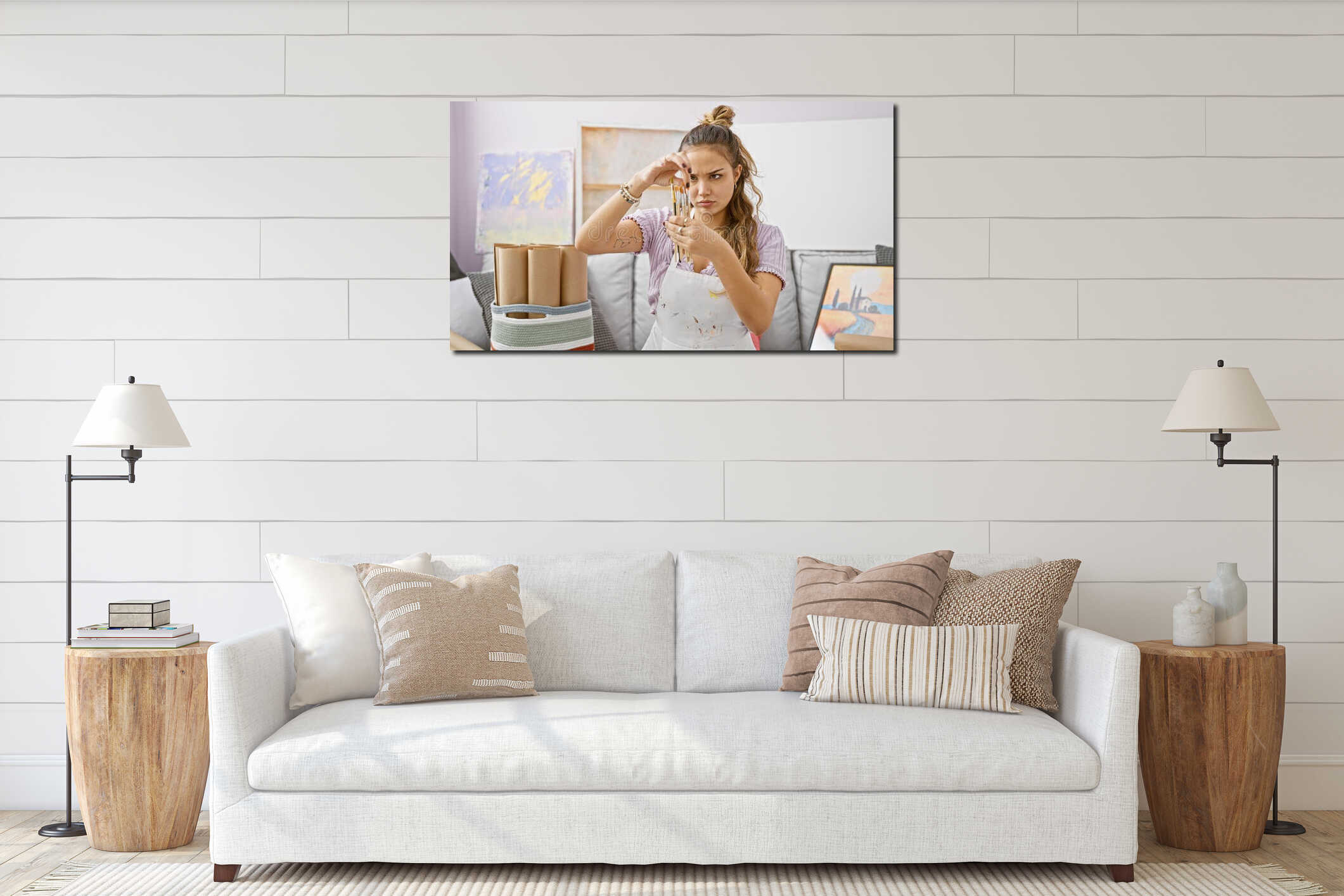 Canvas hanging interior mockup
