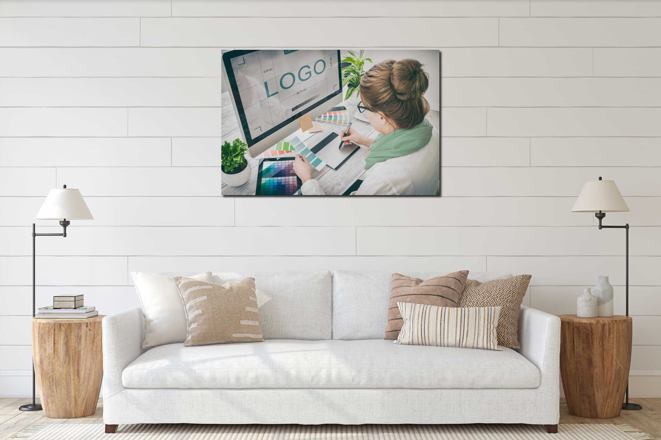 Canvas hanging interior mockup